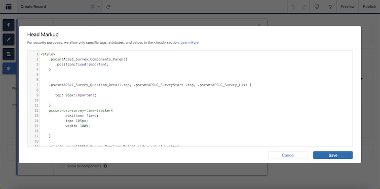 Head Markup configuration in the site builder
