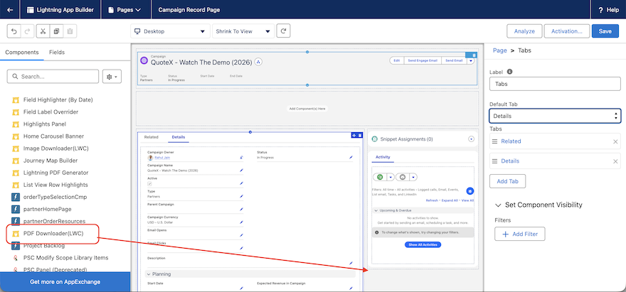 PDF Downloader component in Lightning App Builder