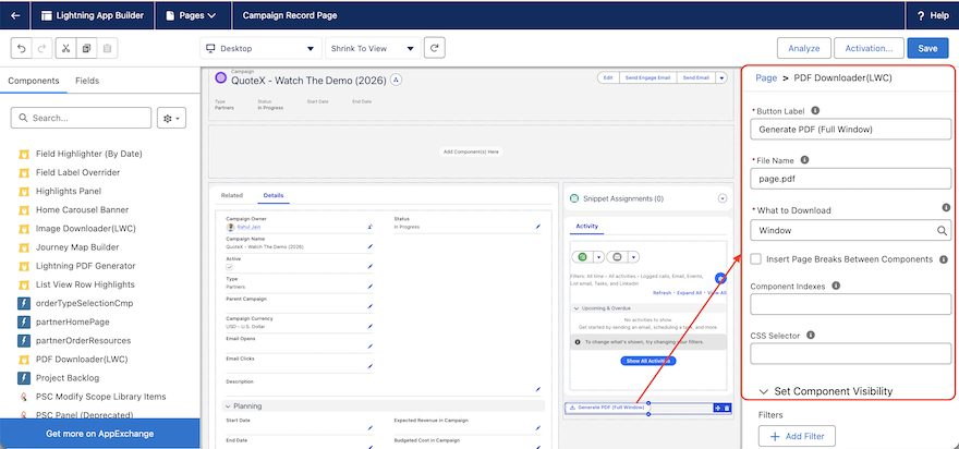 Window option configuration