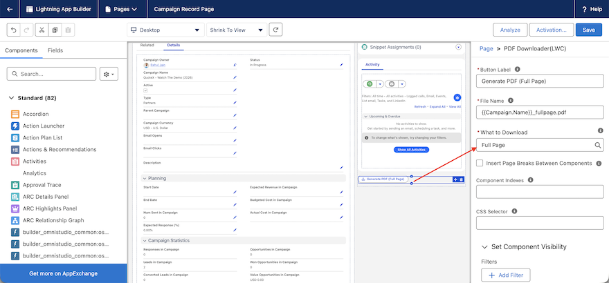 Full Page option configuration